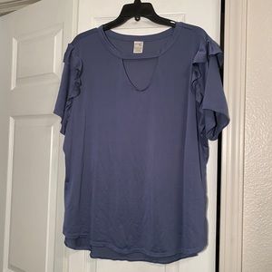 Terra & Sky Insignia Blue Top with Ruffle Sleeves